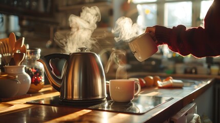 Wall Mural - The steaming tea preparation