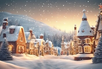 Wall Mural - christmas town in the snow