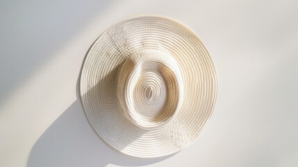 White straw hat seen from above on a white background