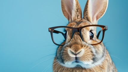 Cute rabbit wearing glasses on a blue background