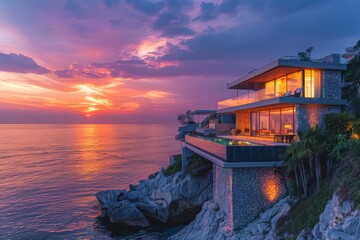 Luxury Cliffside Villa at Sunset