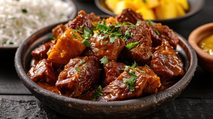 Delicious beef stew with rice and vegetables