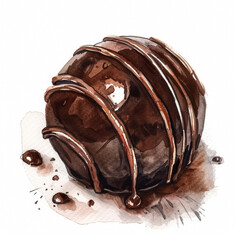 Sticker - A decadent dark-chocolate truffle, simple watercolor illustration isolated on a white background 