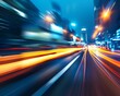 © Daria - Blurred car lights in high speed urban night traffic on illuminated city highway at motion