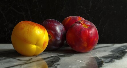 Poster - Assortment of fresh ripe fruit on dark background