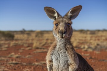 Poster - close-up portrait of a curious kangaroo in the australian outback