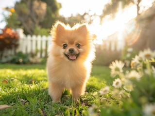 Poster - Adorable pomeranian dog in a garden