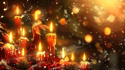 Wall Mural - Christmas candles background for greeting card holiday theme