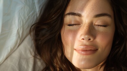 Sticker - Peaceful woman with eyes closed enjoying sunlight