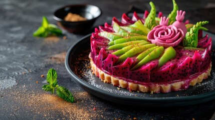 Wall Mural - Vibrant and artistic vegan dessert with dragon fruit and avocado