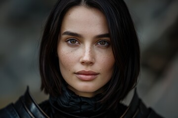 Poster - Thoughtful young woman with dark hair and freckles