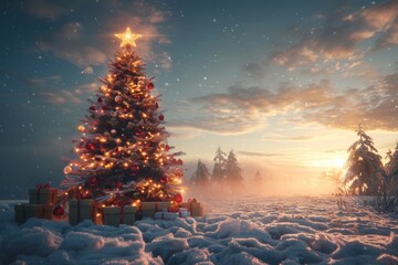 Canvas Print - Christmas Tree in Snowy Landscape