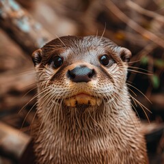 Wall Mural - Curious otter closeup with whiskers