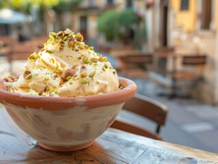 Canvas Print - delicious pistachio ice cream in a bowl