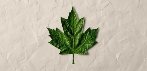 Poster - green maple leaf on crumpled paper background