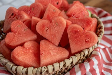 Poster - Delicious sliced watermelon in a wicker basket