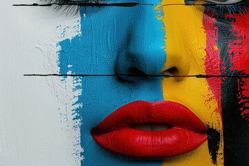 Wall Mural - Vibrant abstract art with red lips