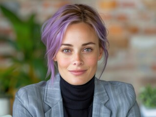 Wall Mural - portrait of woman with purple hair