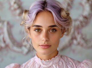 Wall Mural - portrait of a young woman with pink hair