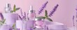 © happysunstock - Serene Pastel Cosmetic Collection with Peppermint Leaves and Lavender Flowers for Refreshing Brand Image