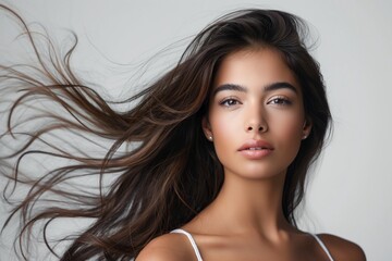 Sticker - A stunning Brazilian brunette with flowing hair and elegant makeup