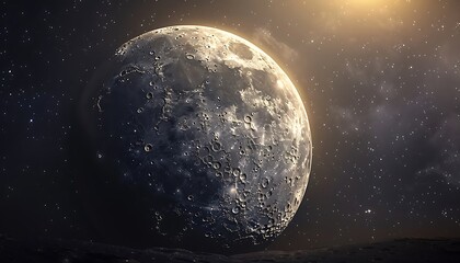 Wall Mural - A moon in the sky. Sunset on the moon