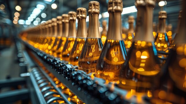 production line for the production of sparkling wines at the factory. sparkling wine bottle production line