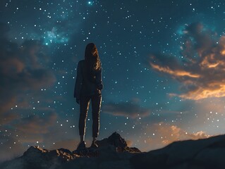 A woman looking up at the stars in the sky