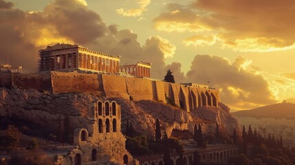 the acropolis, athens, greece, ancient citadel, historical ruins,nice mood on nice background