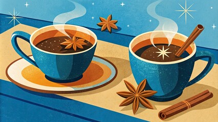 Poster - Warm Cups of Spiced Tea with Cinnamon Sticks