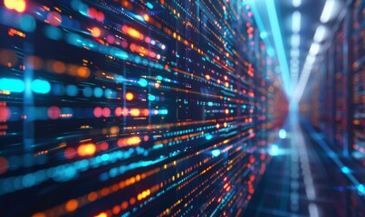 Futuristic holographic lines of code in a high-tech digital environment