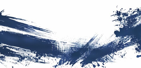 Wall Mural - Abstract navy blue and white grunge brush strokes on a light grey background 