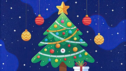 Wall Mural - Decorated Christmas Tree with Ornaments