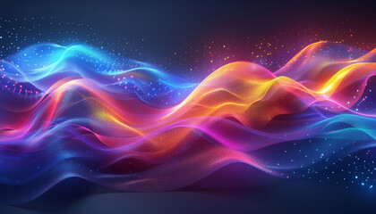 Wall Mural - abstract background with colorful waves and glowing dots. concept of technology design for banner or presentation