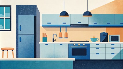 Wall Mural - Modern Kitchen with Blue Cabinets and Appliances