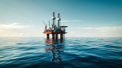 Wall Mural - A single oil and gas production platform stands alone in the vast blue ocean, a testament to the industrys presence in the deep waters