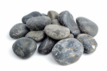 Pebble. Grey Stone Closeup Isolated on White Background, Mineral Boulder