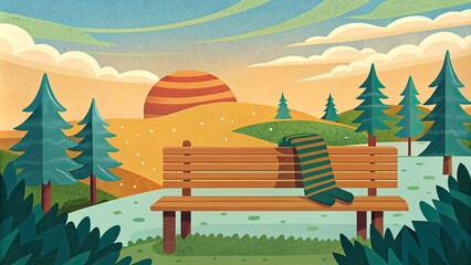 Canvas Print - Bench Overlooking a Sunset Forest Scene