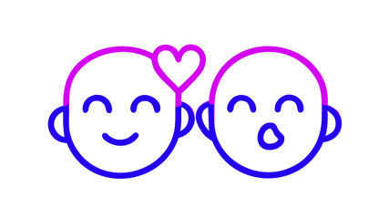 Wall Mural - Two neon-style emoticon faces appear on transparent background,one with a wink and other with an expression of surprise.Neon heart floats between them,suggesting a feeling of love and connection.AI 