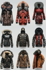 Wall Mural - Various types of fur-lined jackets, perfect for cold weather or as a fashion statement