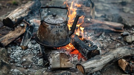 Poster - Antique Kettle Heated on Campfire