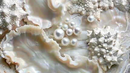 Wall Mural - white pearls against a varied mother of pearl backdrop