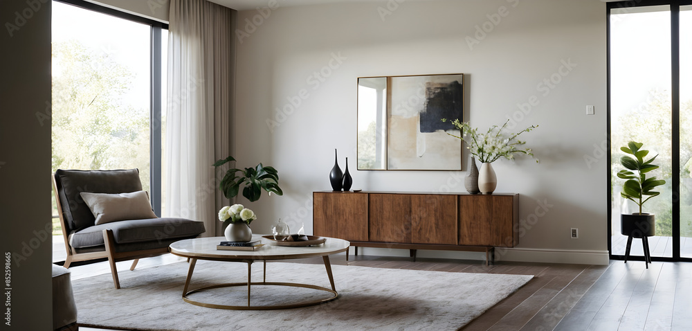 Natural light floods a modern living room with large windows ...