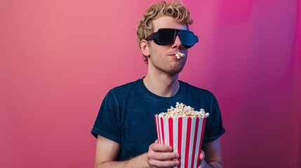 Wall Mural - The man with sunglasses and popcorn