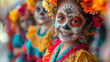 © Another Dimension - children dressed in Dia de los Muertos costumes, smiling and playing, Day of dead, kids