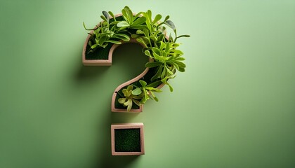 question sign covered with green plants against green background