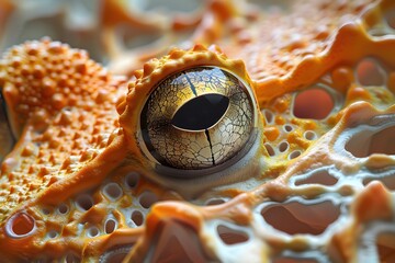 Poster - Breathtaking Macro-Level View of a Golden Poison Frog's Captivating Skin Texture and Patterns