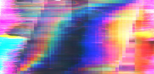 Aufkleber - Abstract background with datamoshing effect and holographic pixelated glitches. Concept of bug in program or video decay.