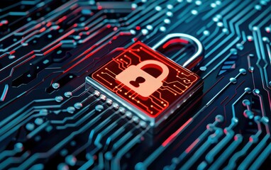 Aufkleber - A digital padlock on a circuit board represents cybersecurity, data protection, and information privacy in the digital realm.