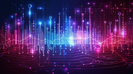 Aufkleber - Abstract digital data visualization with neon lights, binary code, and futuristic design. Perfect for technology or data analytics concepts.
